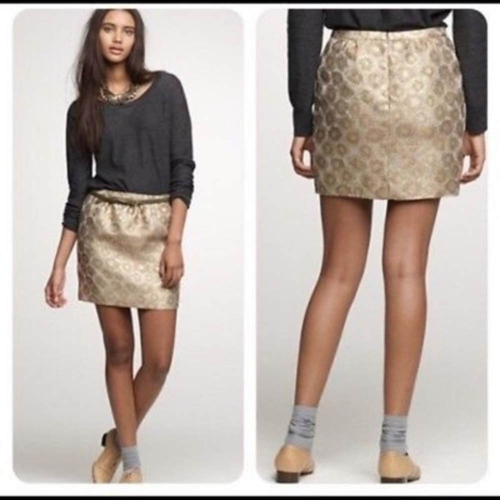 J CREW Dressy Mini Skirt Gold Shimmer Rayon Lined NWOT Women Size 2